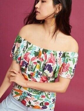 Anthropologie Postmark Cassandra Floral Off Shoulder Ruffle Top Multicolor XS